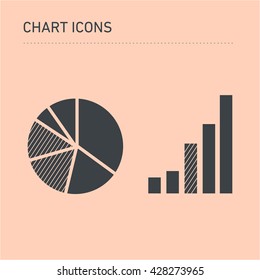 Conceptual infographic universal chart icons | modern flat design illustration of infographics elements grey on orange background