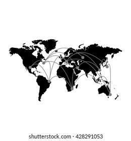 Conceptual infographic worldwide connection map chart | modern flat design illustration of infographics elements black on white background