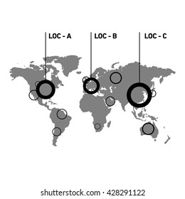 Conceptual infographic worldwide location map chart | modern flat design illustration of infographics elements black on white background