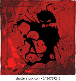 Conceptual inkblot. Man vainly trying to escape from monster on grunge background.