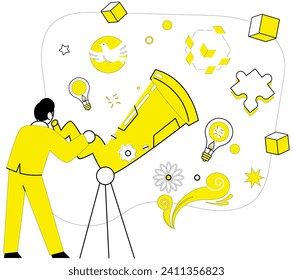 Conceptual innovation vector illustration. Brainstorming and knowledge are dynamic winds steering ship innovative ideas The tapestry achievement is woven from threads conceptual innovation