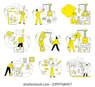 Conceptual innovation vector illustration. Efficient understanding navigates ship conceptual innovation through challenges Development is compass guiding journey intellectual creativity Brainstorming