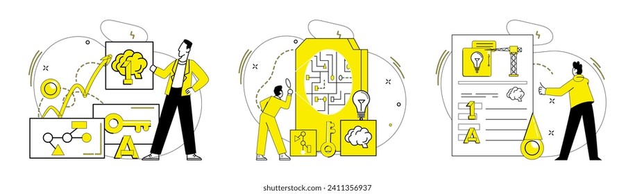 Conceptual innovation vector illustration. Efficient understanding navigates ship conceptual innovation through challenges Development is compass guiding journey intellectual creativity Brainstorming