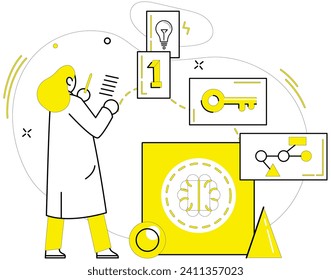 Conceptual innovation vector illustration. Efficient understanding navigates ship conceptual innovation through challenges Development is compass guiding journey intellectual creativity Brainstorming