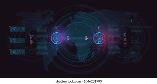 Conceptual innovational background with HUD, GUI, UI elements. Science and technology, advanced internet technologies concept background. HUD user interface