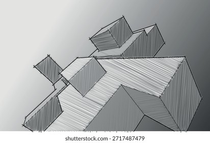 Desenho de arquitetura isométrica conceitual com formas geométricas