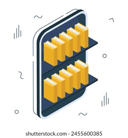 Conceptual isometric design icon of mobile books

