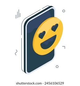 Conceptual isometric design icon of mobile emoji

