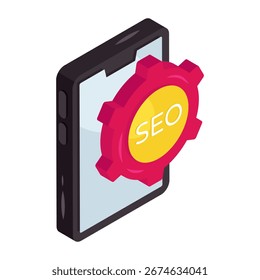 Icono de diseño isométrico conceptual de SEO móvil