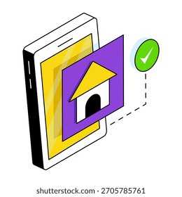 Icono de diseño isométrico conceptual de bienes raíces móviles