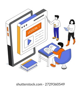 Ícone conceitual de design isométrico da lição on-line 