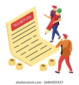 Icono de diseño isométrico conceptual de la declaración de impuestos