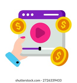 Ícone conceitual de design isométrico de monetização de vídeo 