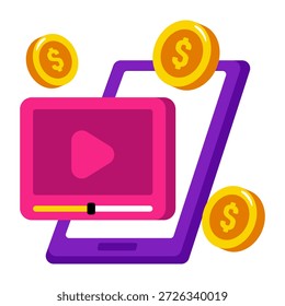 Ícone conceitual de design isométrico de monetização de vídeo 