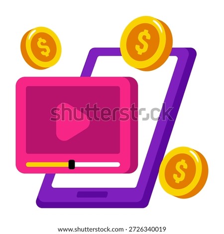 Conceptual isometric design icon of video monetization 