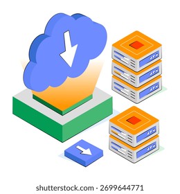 Ilustración de diseño isométrico conceptual de Descarga de datos en la nube