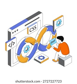 Ilustração conceitual de design isométrico da programação de devops 