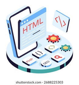 Ilustración de diseño isométrico conceptual de Sitio web html