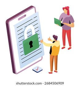 Ilustración de diseño isométrico conceptual de seguridad móvil