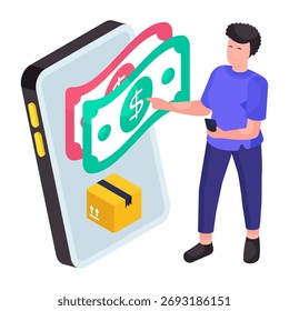 Ilustración de diseño isométrico conceptual de pago de paquetes móviles 