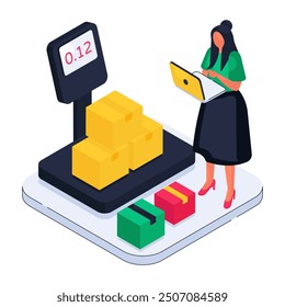 Conceptual isometric design illustration of parcel weighing

