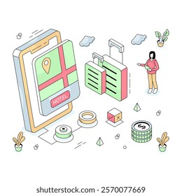 Conceptual isometric design illustration of parcel weighing