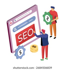 Ilustração conceitual do projeto isométrico da otimização do motor de busca
