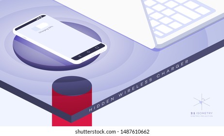 Conceptual Isometric Smartphone With WirelessElectric Charger. Vector Isometric Illustration.