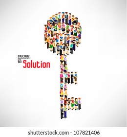 conceptual key symbol formed by a large group of person vector design