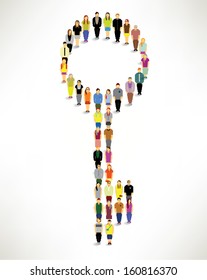 Conceptual key symbol formed by many people vector design