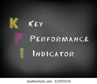 Conceptual KPI acronym text on black chalkboard. Key Performance Indicator. Concept slide, Vector Illustration.