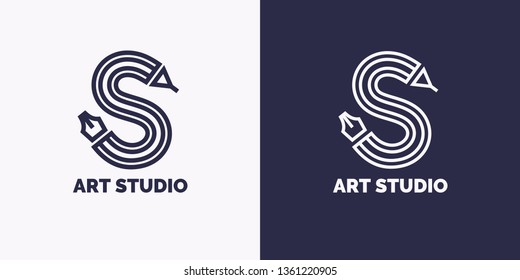 Conceptual label and emblem art studio. Modern vector graphics.