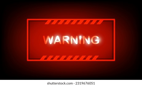 Diseño conceptual con elementos HUD. Icono de advertencia de neón. Signo de advertencia de neón brillante, signo de exclamación en colores vivos. Notificación importante, atención urgente, error de precaución. Ilustración del vector