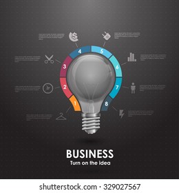 Conceptual layout with light bulb, design template for presentation or website