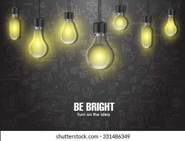 Conceptual layout with light bulbs, design template for presentation or website