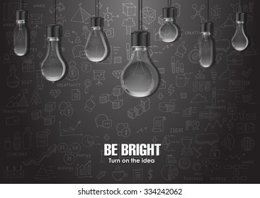 Conceptual layout with light bulbs, design template for presentation or website