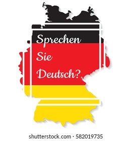 Conceptual lettering on Germany flag and map.Translation from German Do you speak German. Vector illustration