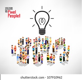 Conceptual Light Bulb With A Lot Of People Icon Vector Design