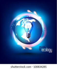 conceptual lightbulb with earth globe vector design