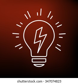 Conceptual lightbulb Idea icon. Lightbulb with electric flash symbol. Thin line icon on red background. Vector illustration.