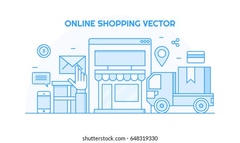 Conceptual line artwork for on-line shopping, e-commerce, shipping, delivery vector banner