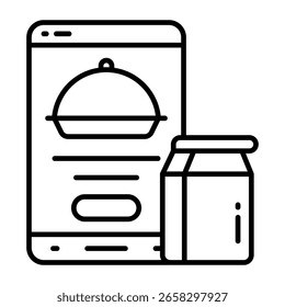 Icono de diseño de línea conceptual de pedido de alimentos móvil