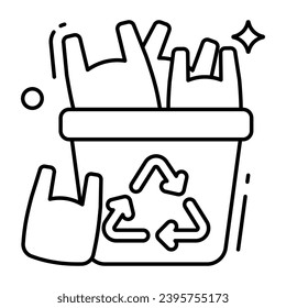 Conceptual line design icon of plastic bag recycling 