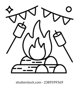Conceptual line design icon of roasting marshmallows 
