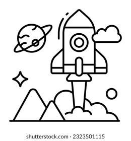 Conceptual line design icon of rocket 