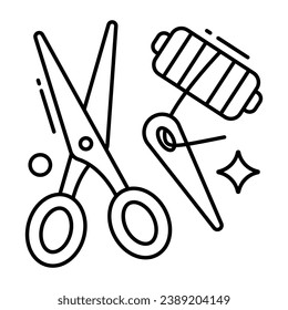 Conceptual line design icon of sewing accessories 