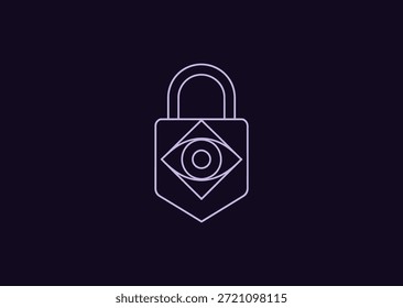 Logotipo conceptual de bloqueo de línea con un ojo, que representa la vigilancia, la conciencia, la privacidad y los sistemas de seguridad avanzados