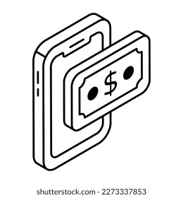 Conceptual linear design icon of mobile money 