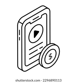 Conceptual linear design icon of mobile paid video 
