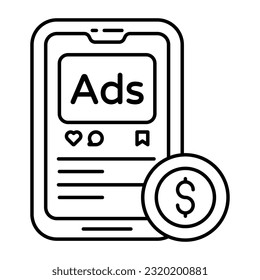 Conceptual linear design icon of mobile paid ad 